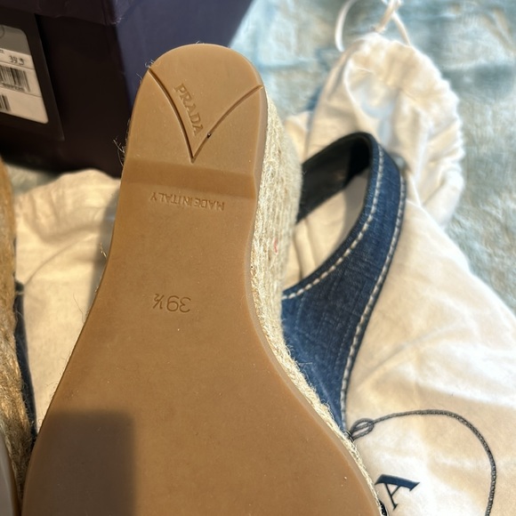 PRADA Denim Espadrille Italian Wedge Slingback Sandals-sz 39.5 (8.5-9 runs small - Picture 10 of 14